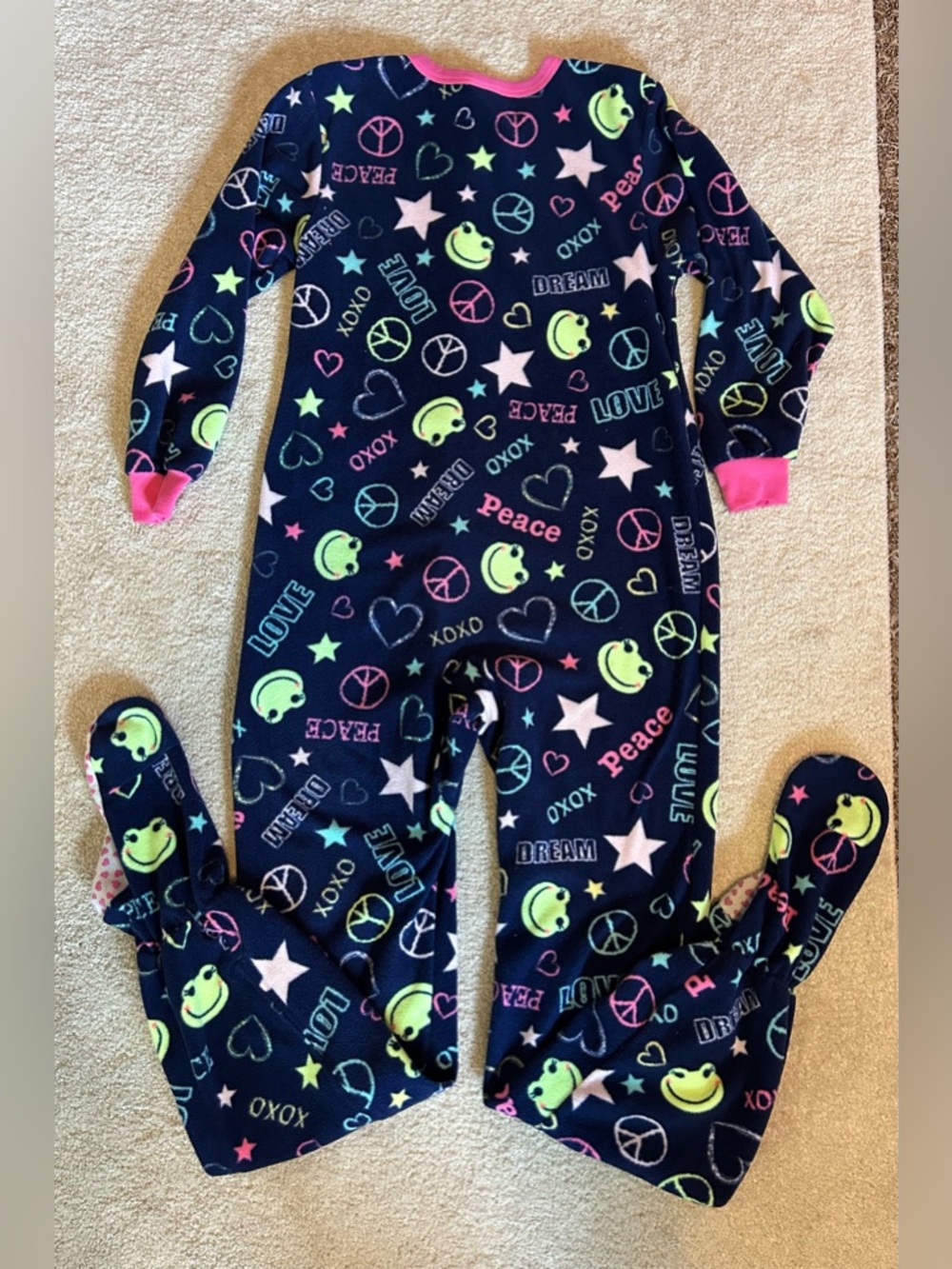 Circo Navy ONESY Footed One-Piece Pajamas with Neon Frog & Peace Prints